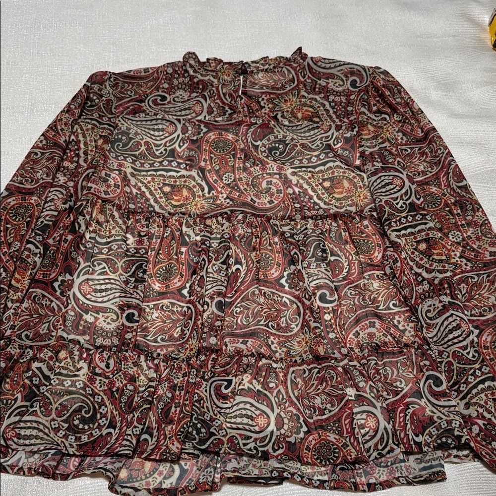 Greige Multicolor Paisley Blouse - Picture 10 of 15